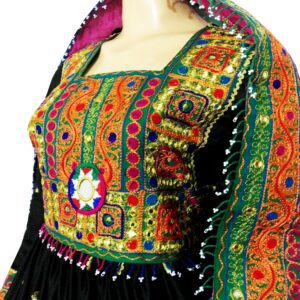 Persian Bridal Clothes In Black Afghan Pakhtoon Dress With Mirrors Work