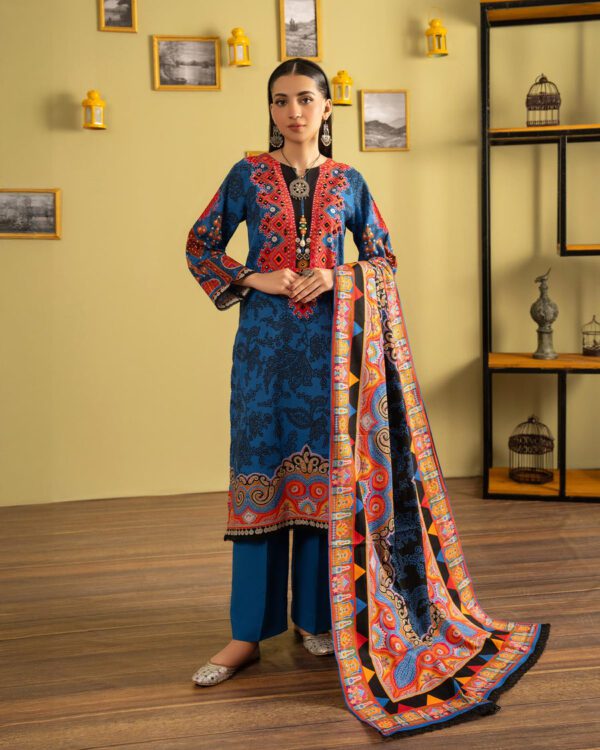 3 Piece - Printed Embroidered Khaddar Suit Unstitched |