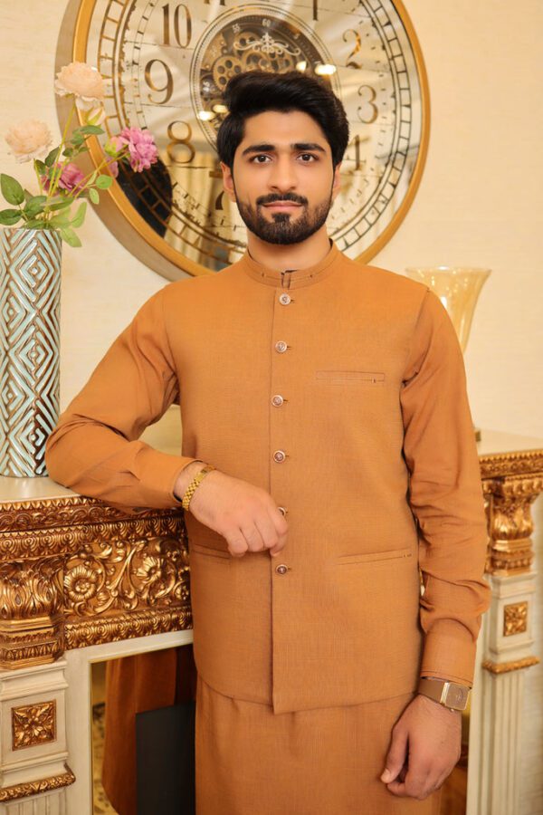 Men Premium Khaddar Waistcoat Mustard ship from Pakistan