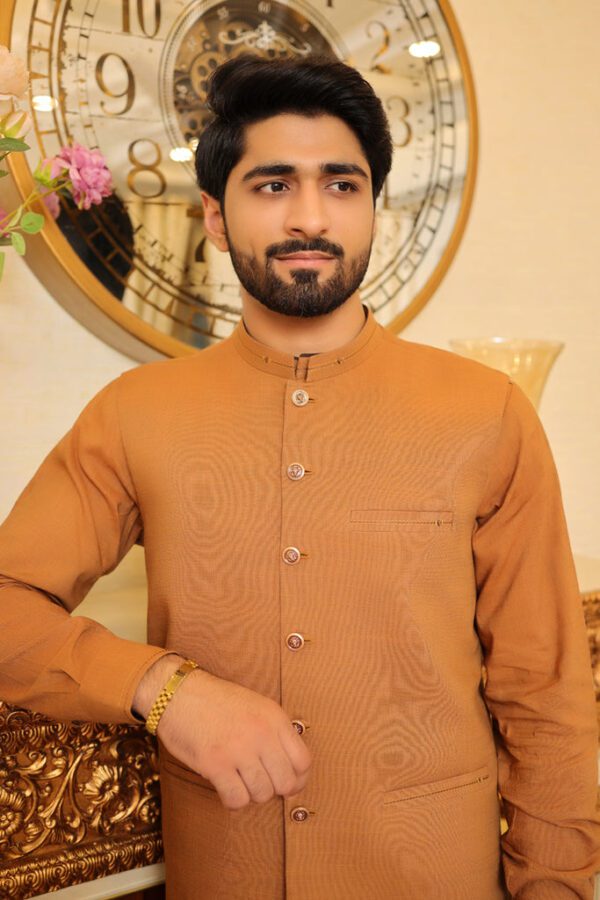 Men Premium Khaddar Waistcoat Mustard ship from Pakistan