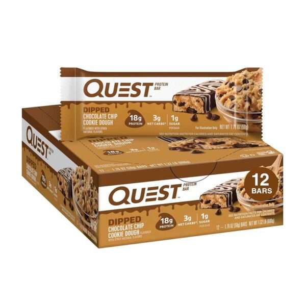 Quest Nutrition Protein Bar Dipped Chocolate Chip Cookie Dough Flavored 50gm 12 Unit x 1 Box